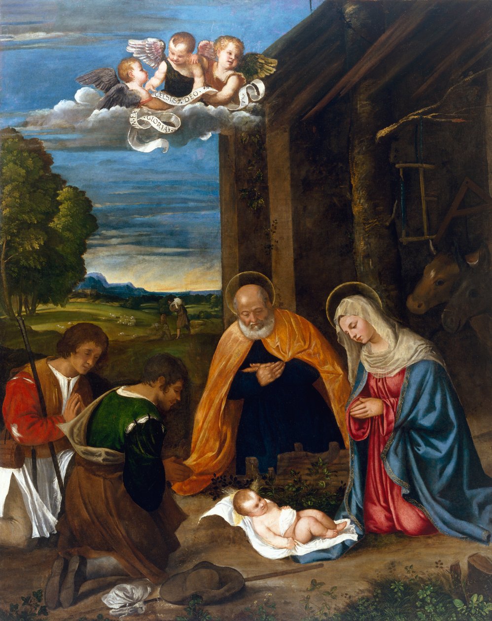 Die Geburt Christi mit Hirten, ca. 1519-26 von Francesco Vecellio