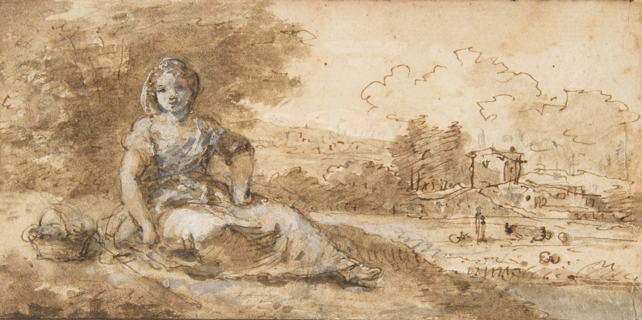 Sitzendes Mädchen in einer Landschaft von Francesco Zuccarelli