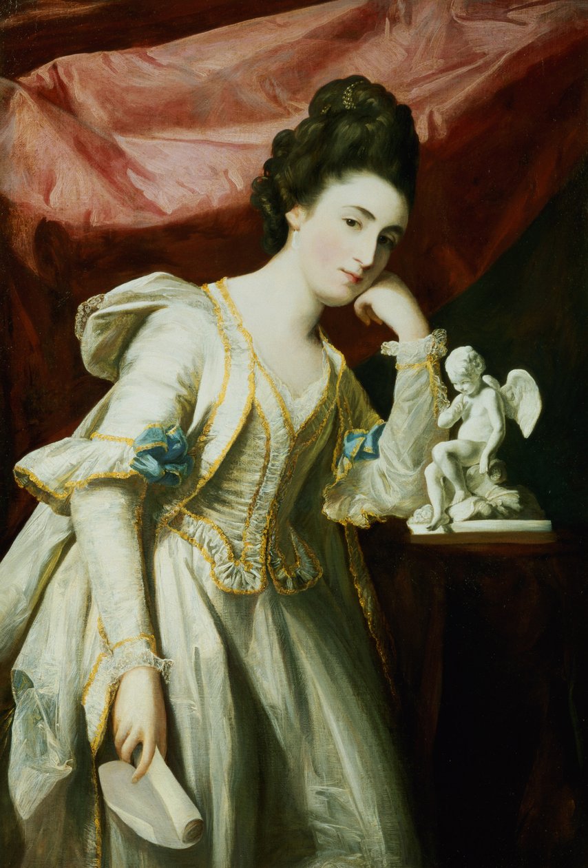 Porträt einer Dame mit einer Statuette von Amor von Francis Cotes