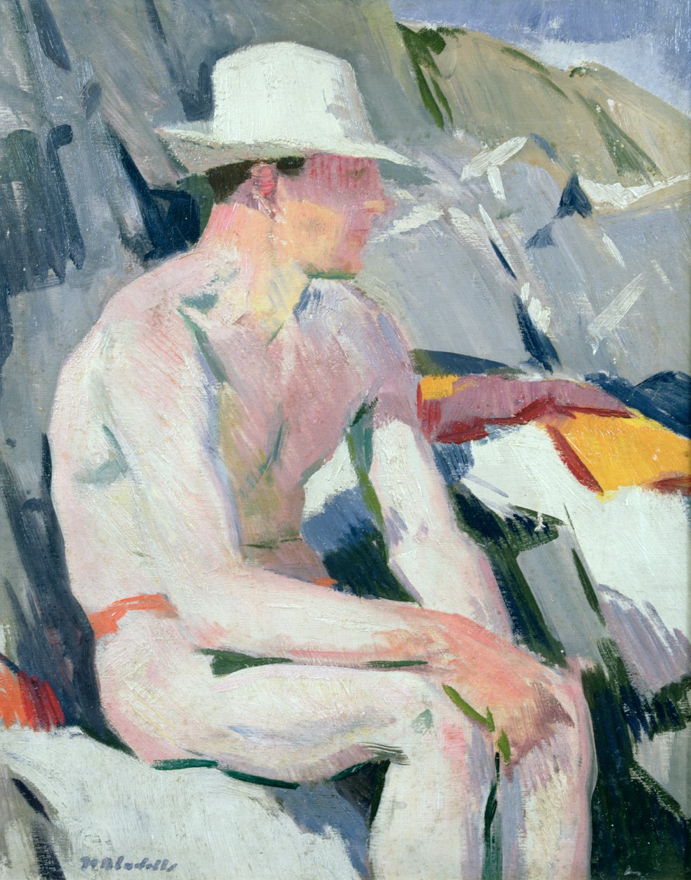 Badender mit weißem Hut von Francis Campbell Boileau Cadell