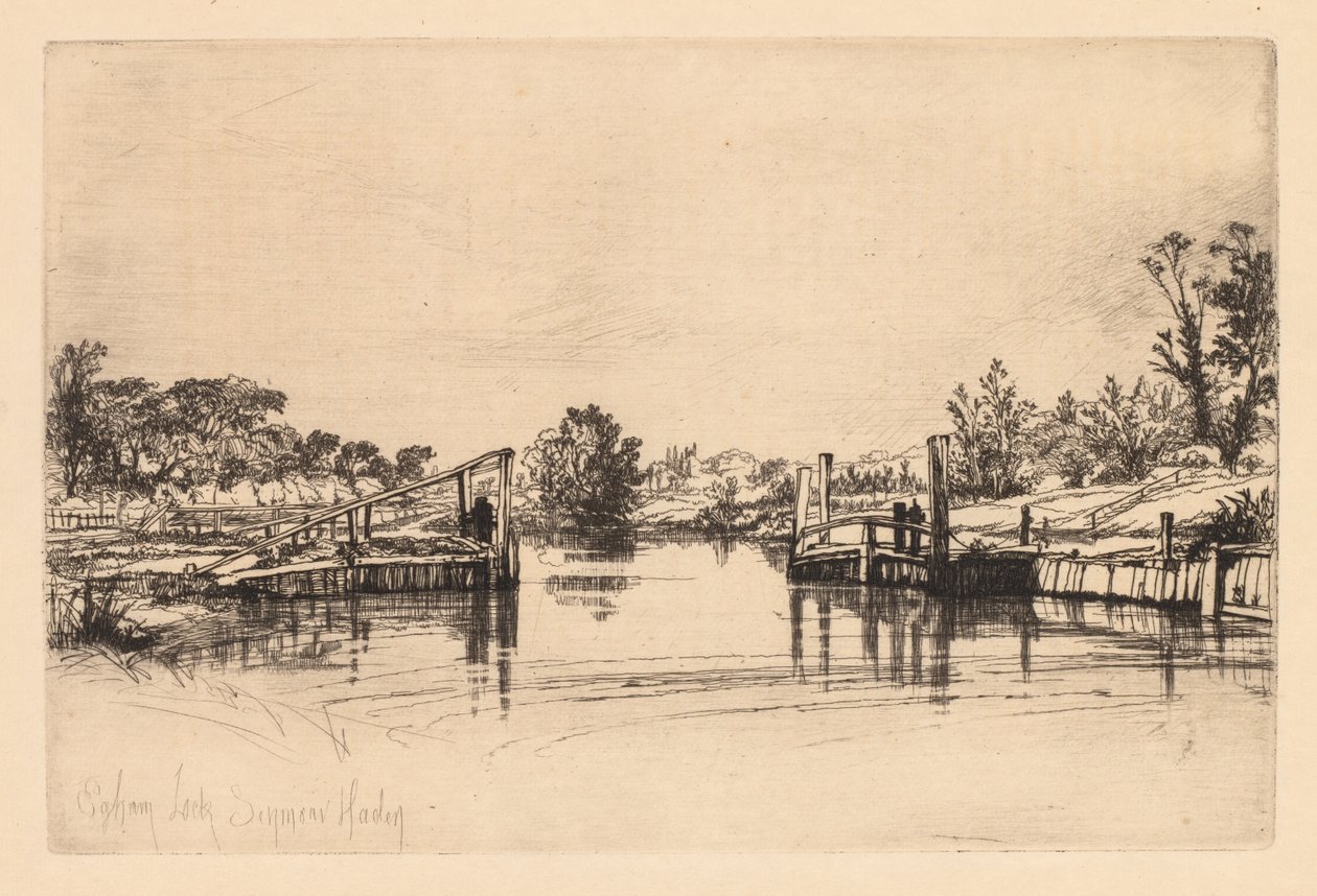 Egham Lock, 1859 von Francis Seymour Haden