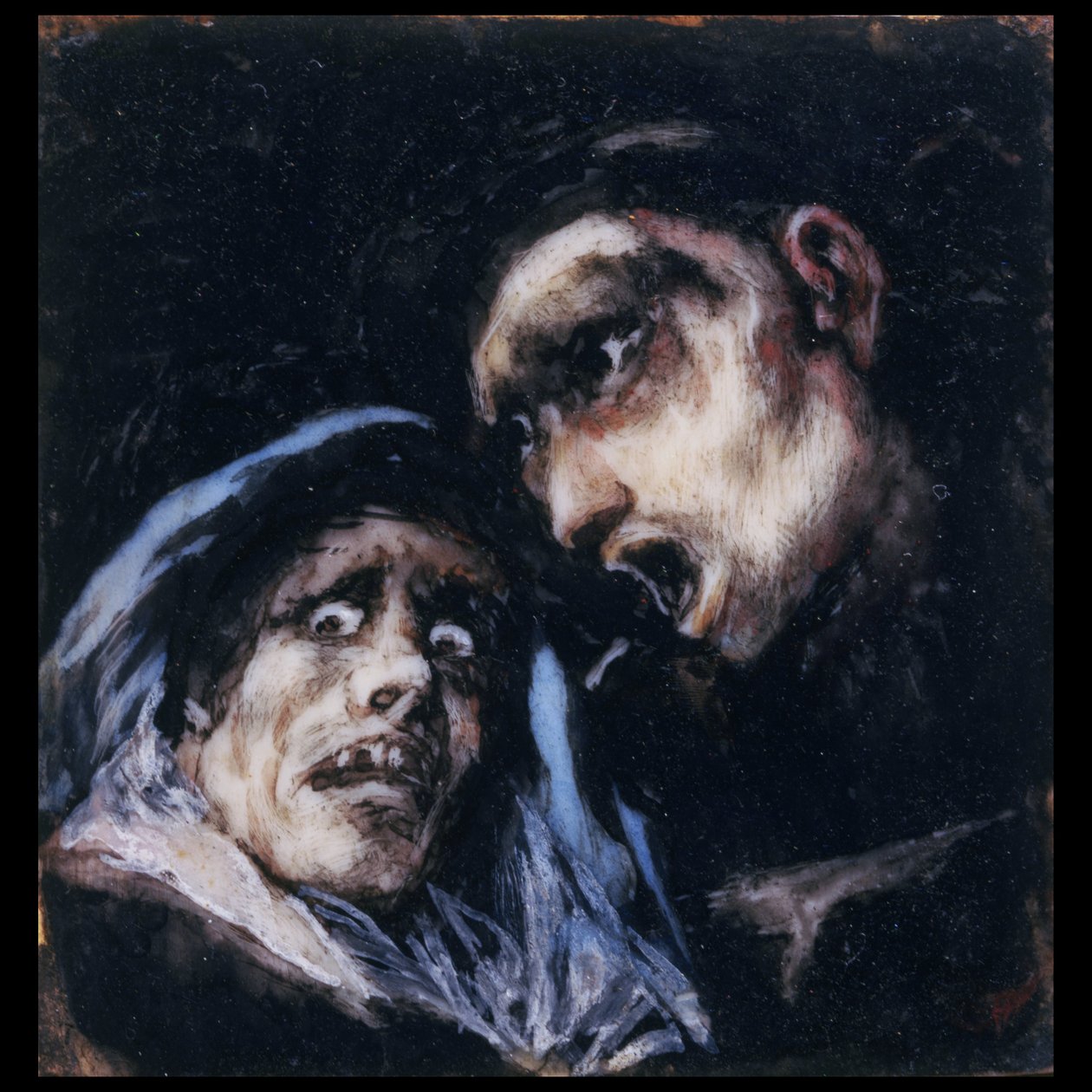 Mönch spricht mit einer alten Frau von Francisco de Goya