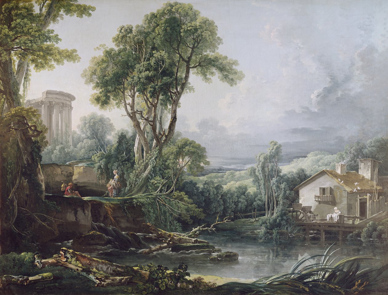 Landschaft mit einer Wassermühle von François Boucher