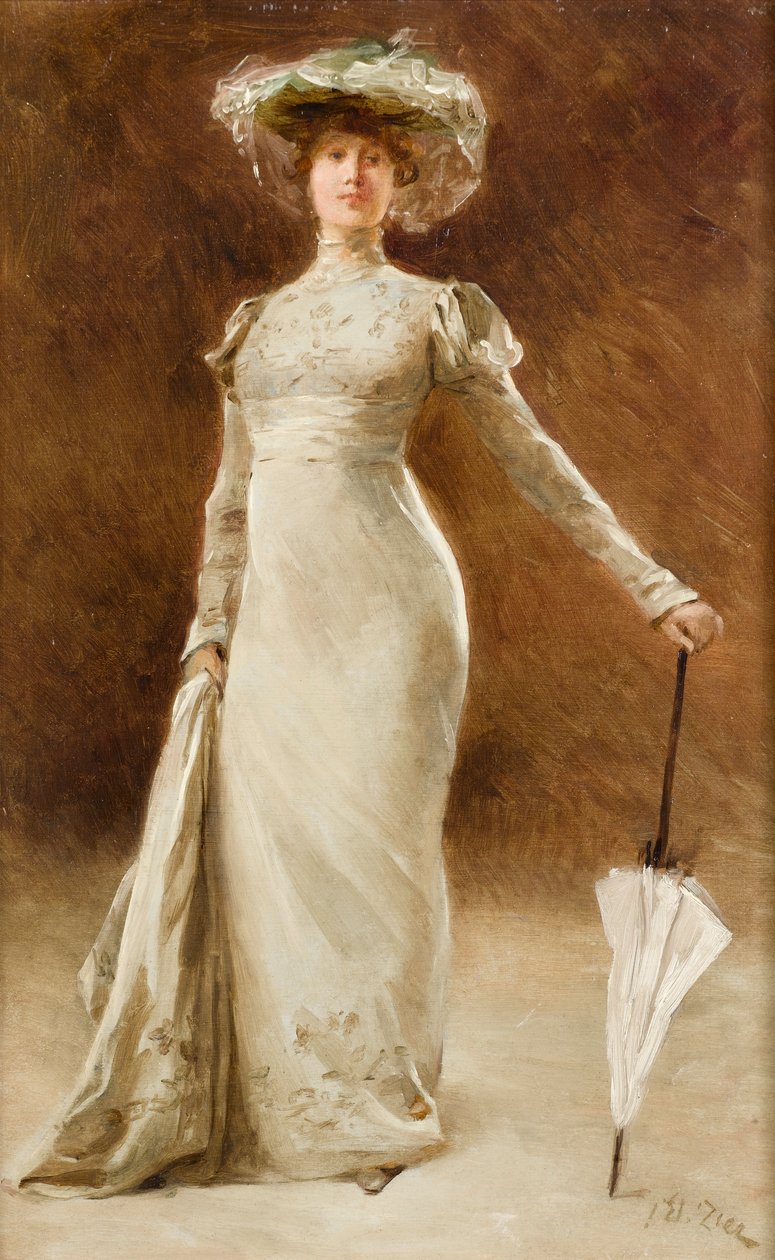 Porträt einer Frau mit Sonnenschirm von Francois Edouard Zier