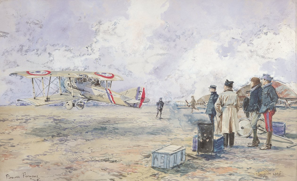 Ein Flugzeug startet, 1913 von Francois Flameng