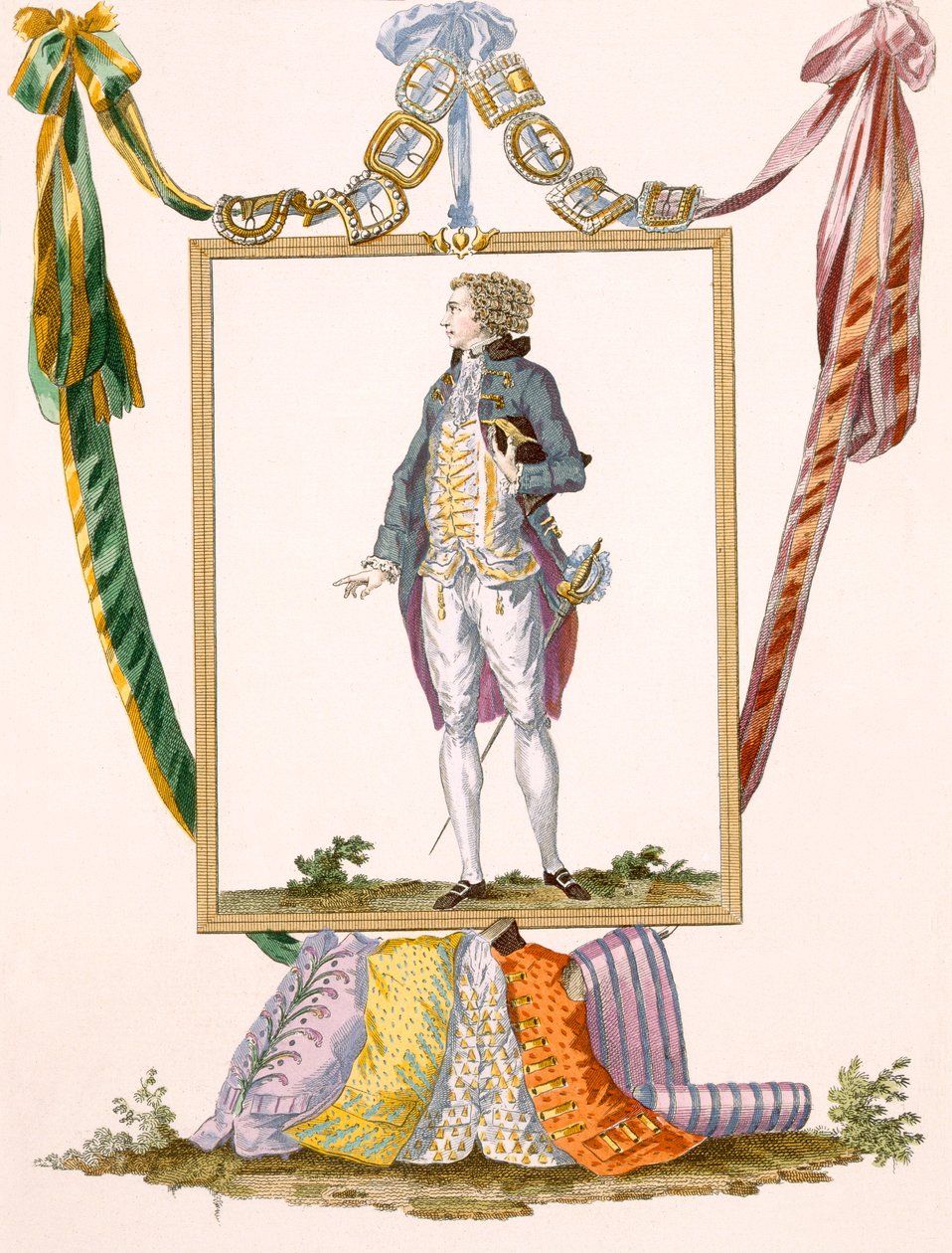 Herr in heller Kleidung, graviert von Duhamel, Tafel Nr. 231 aus 