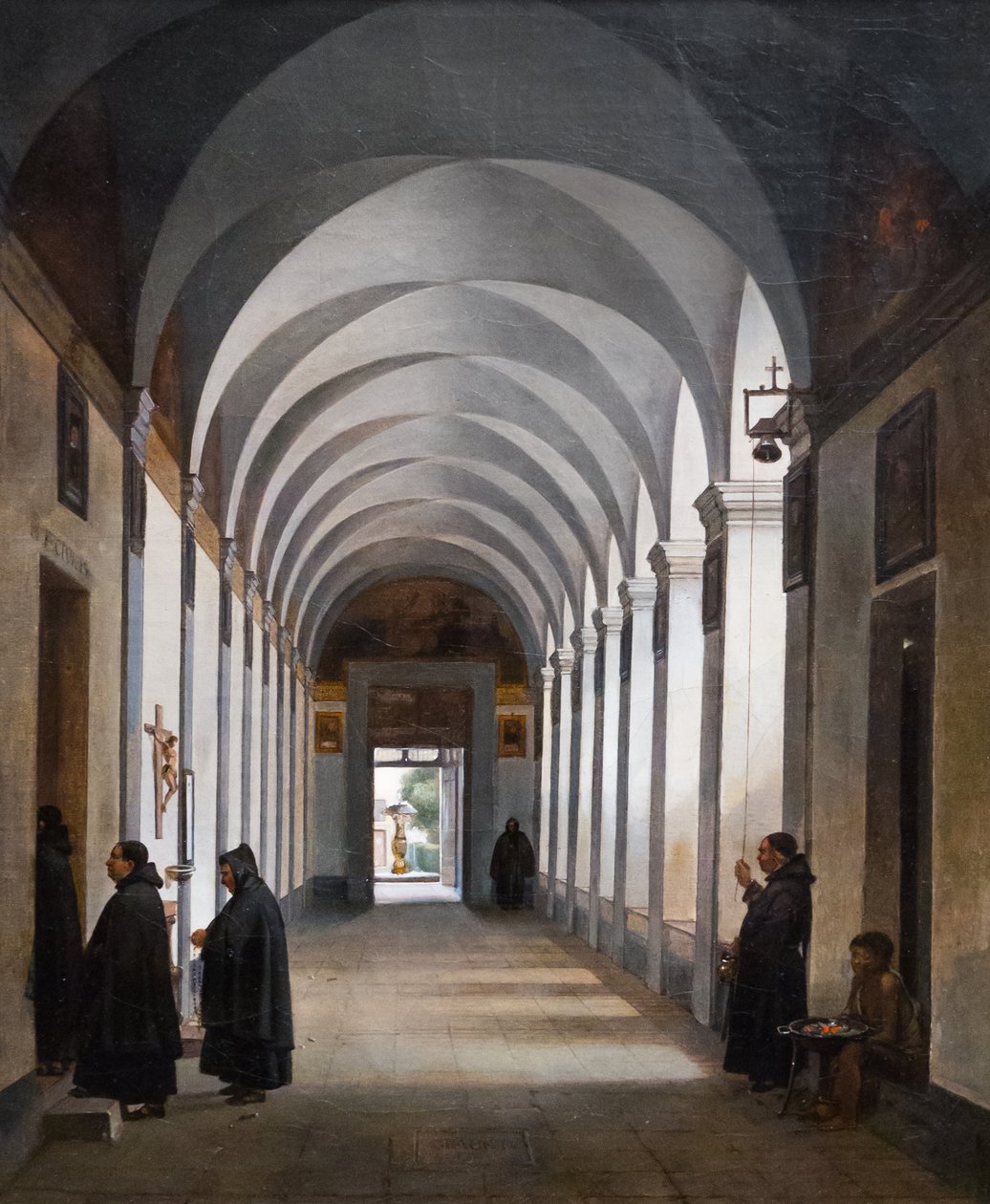 Mönche im Kreuzgang der Kirche Gesù e Maria, Rom von Francois Marius Granet