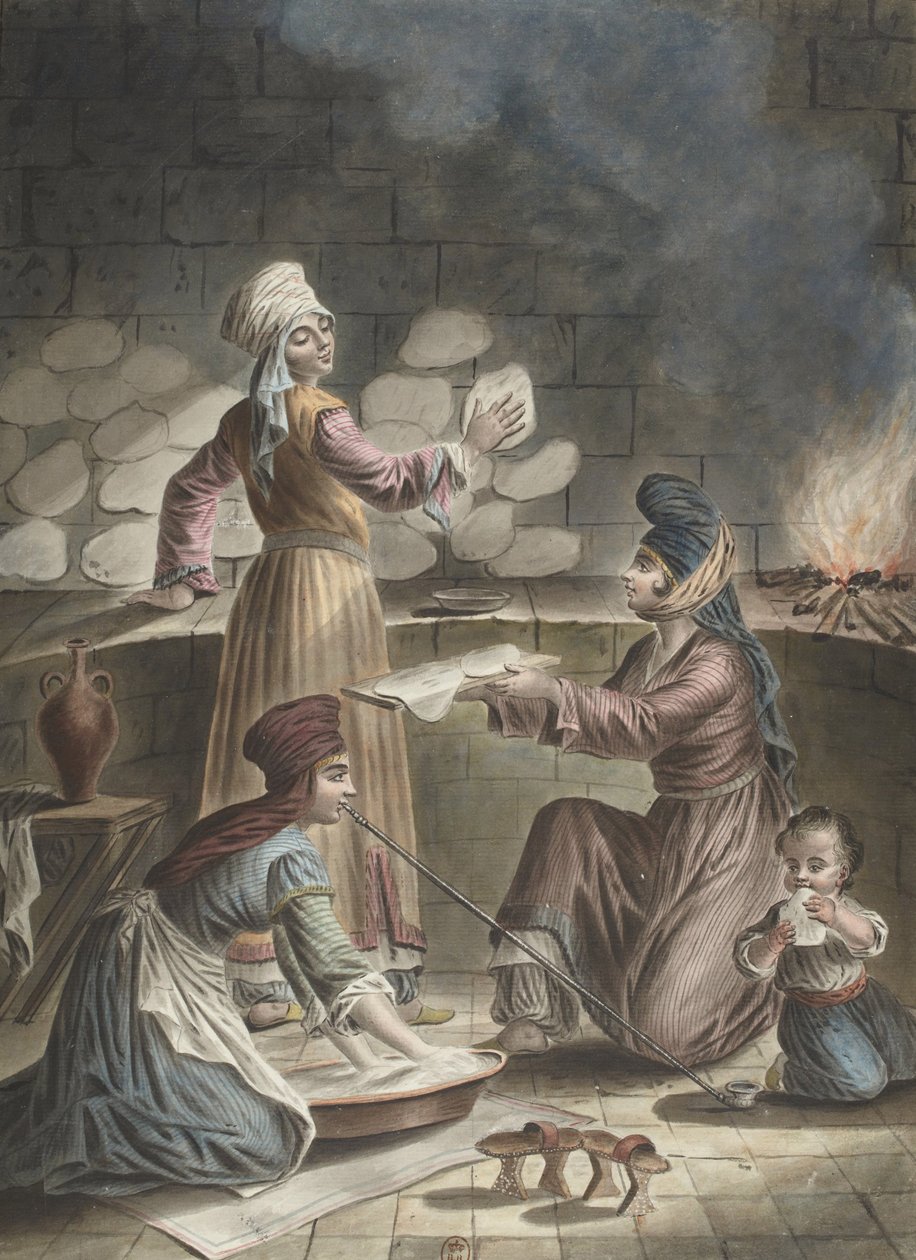 Türkische Frauen backen Brot, 1790 von Francois Marie Rosset