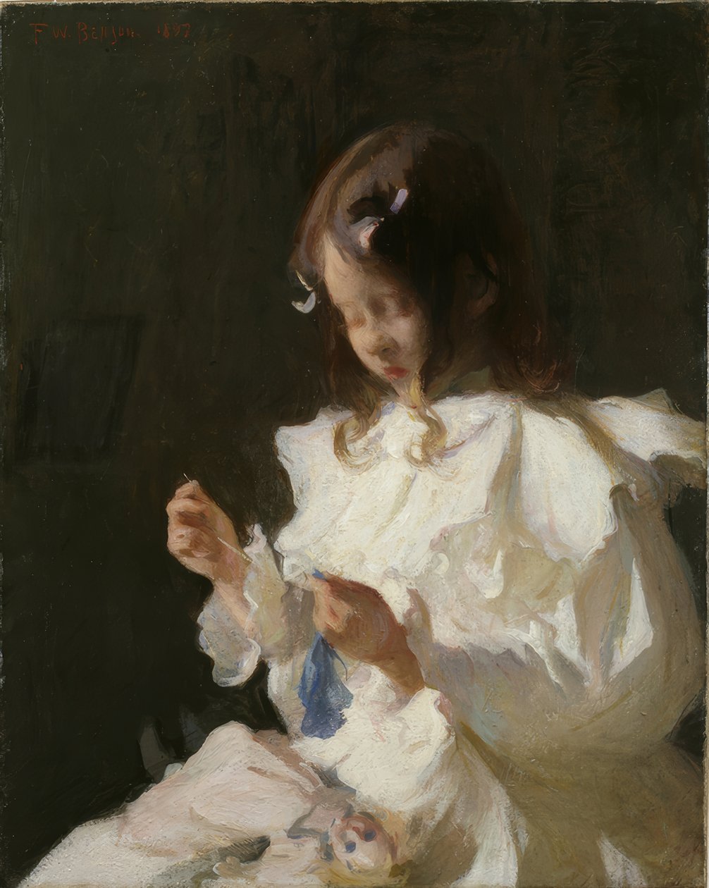 Porträt eines nähenden Kindes von Frank Weston Benson