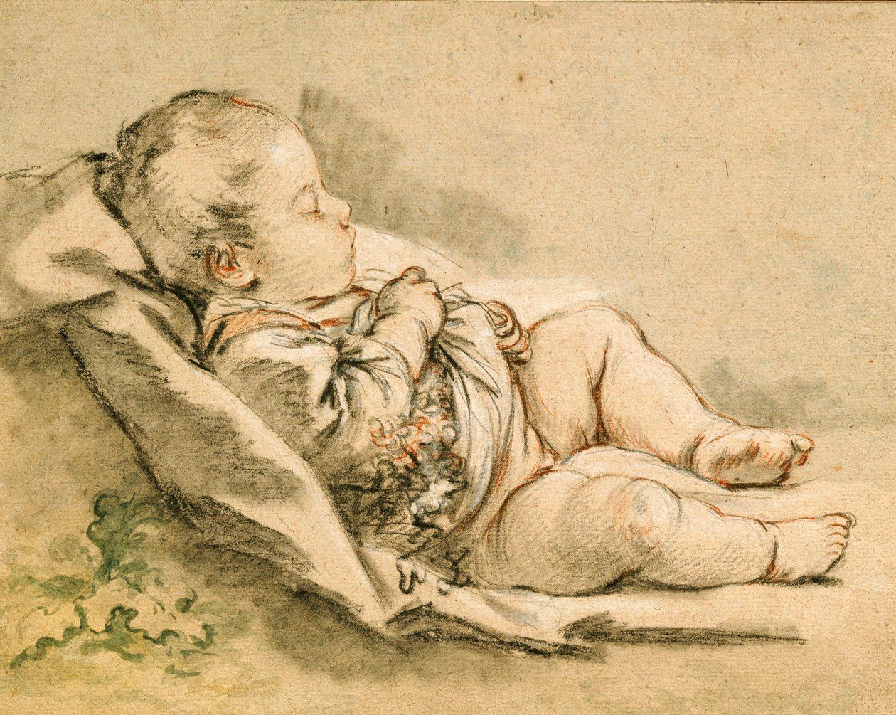 Ein schlafendes Baby von François Boucher