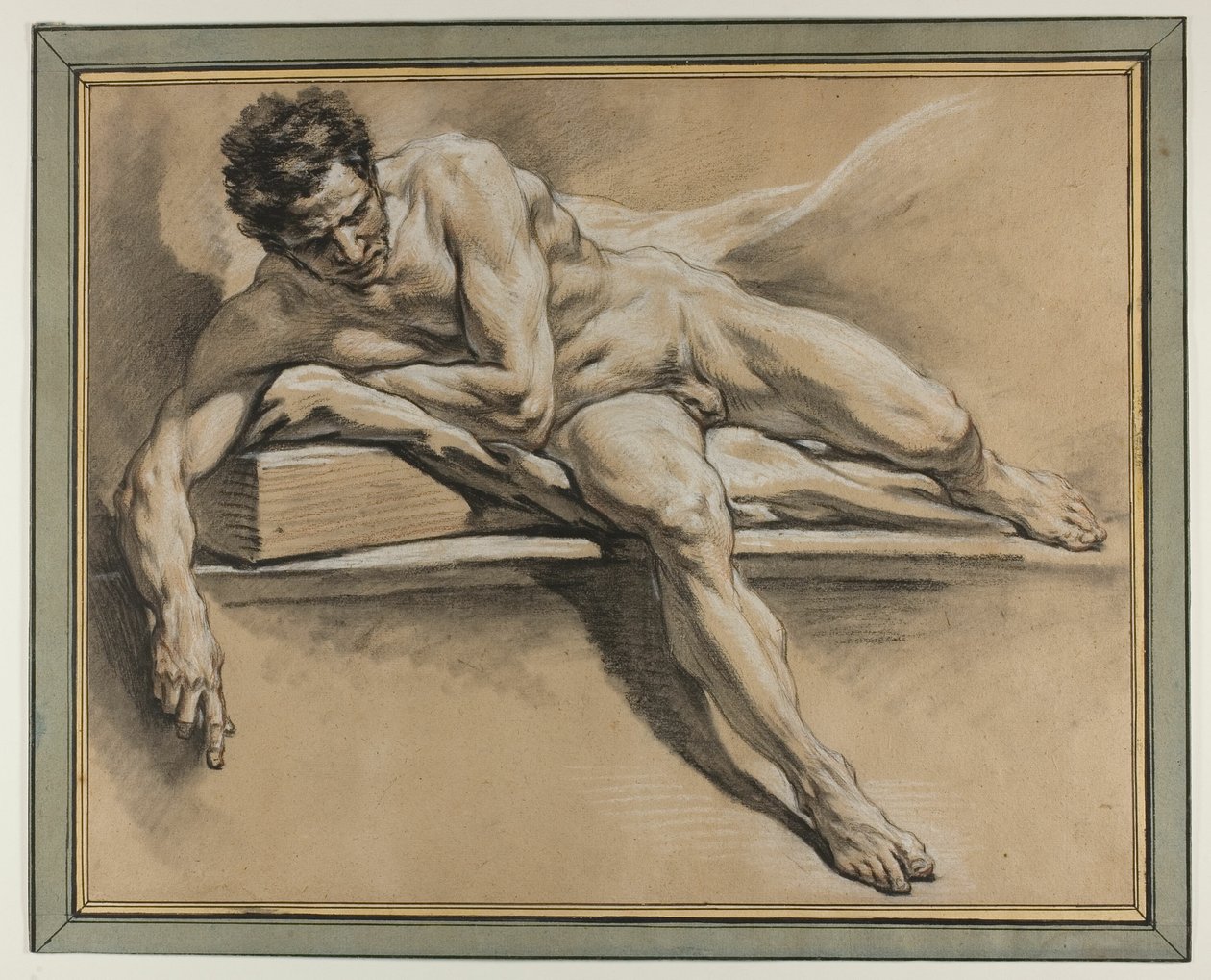 Akademische Studie eines liegenden männlichen Aktes von François Boucher