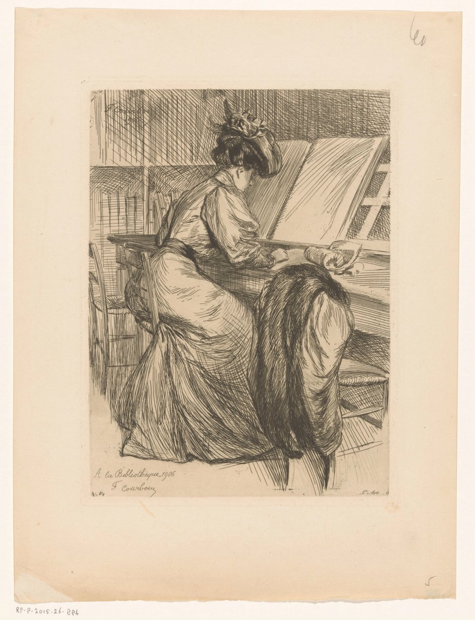 Lesende Frau in einer Bibliothek von François Courboin