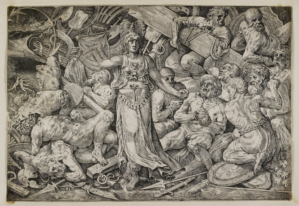 Victoria umgeben von Gefangenen und Trophäen, 1552 von Frans Floris