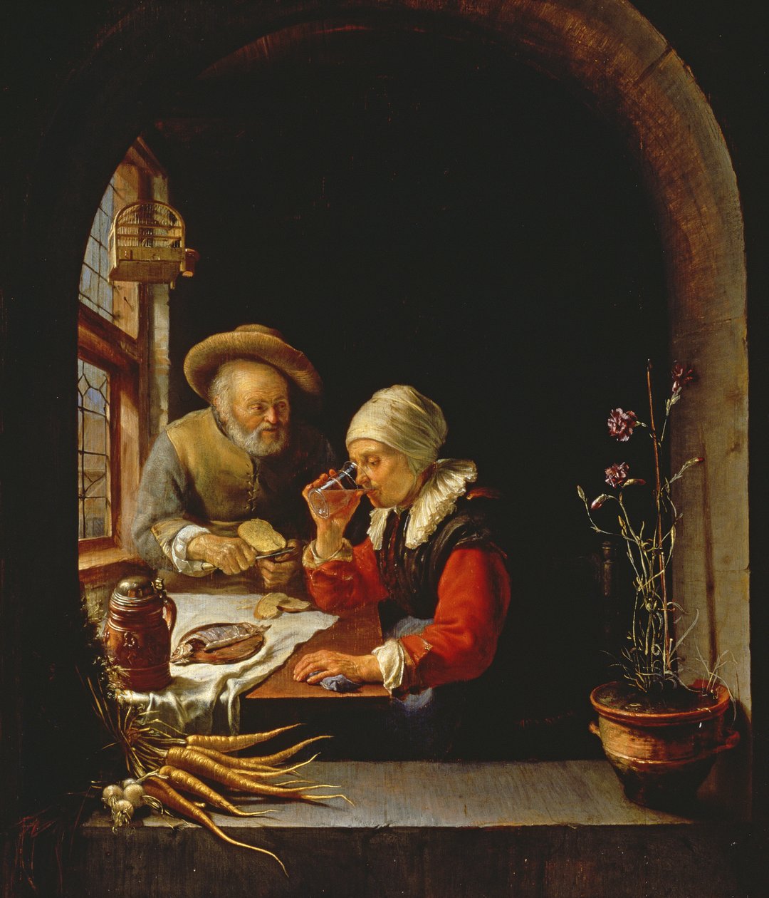 Ein älteres Paar beim Essen von Frans van Mieris
