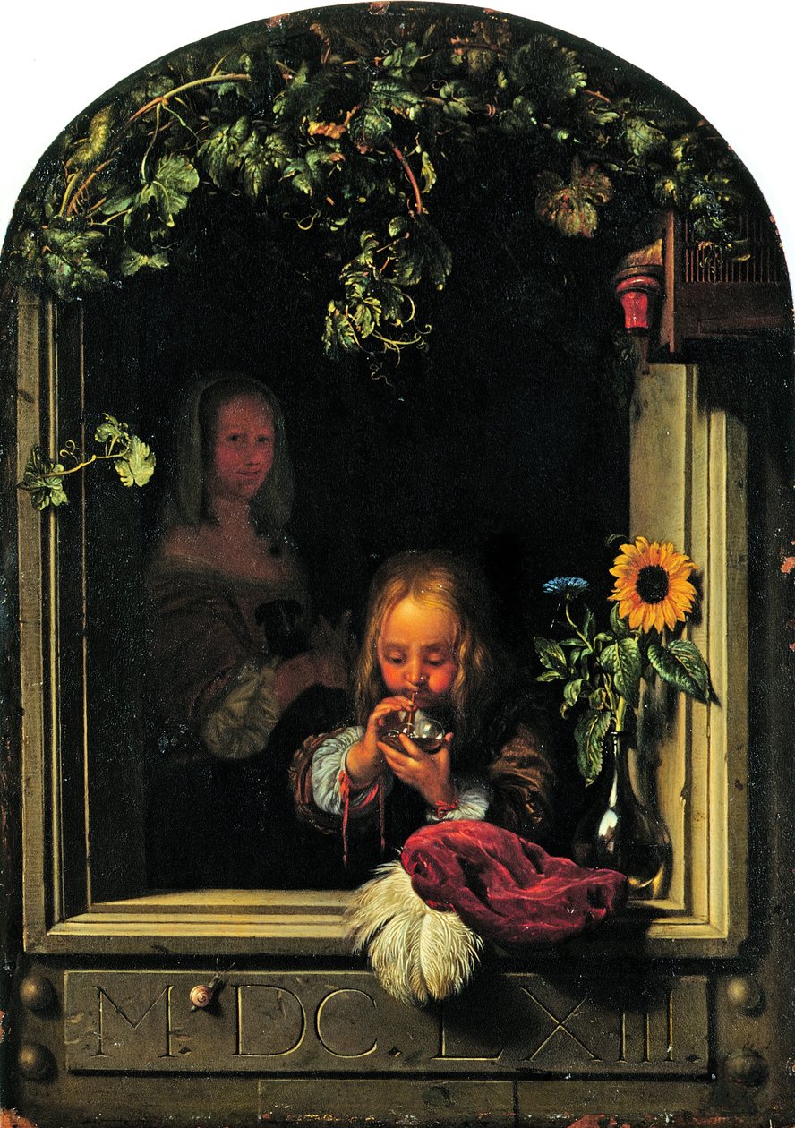 Junge, der Seifenblasen bläst von Frans van Mieris