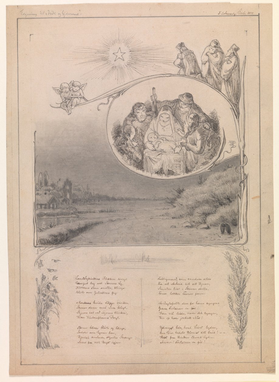 Weihnachtszeichnung für "Ude og hjemme" von Frans Schwartz