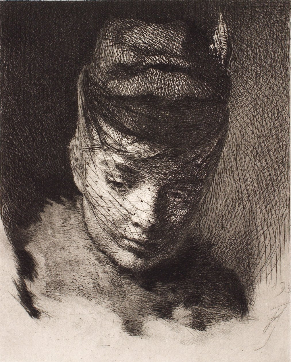 Junges Mädchen mit Haube und Schleier von Frans Schwartz
