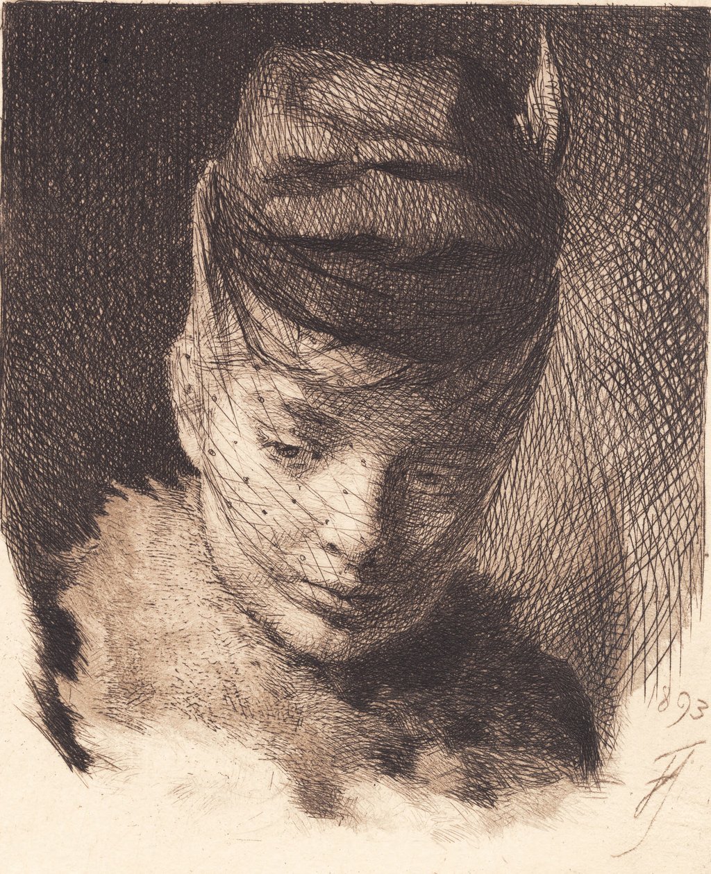 Junges Mädchen mit Mütze und Schleier von Frans Schwartz