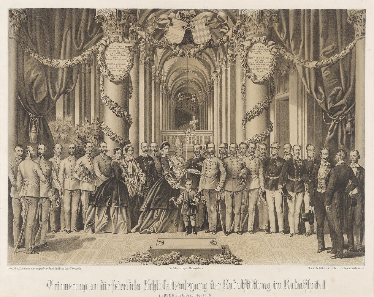 Erinnerung an die feierliche Schlusssteinlegung der Rudolfstiftung im Rudolfspital 1864 von Franz Gerasch