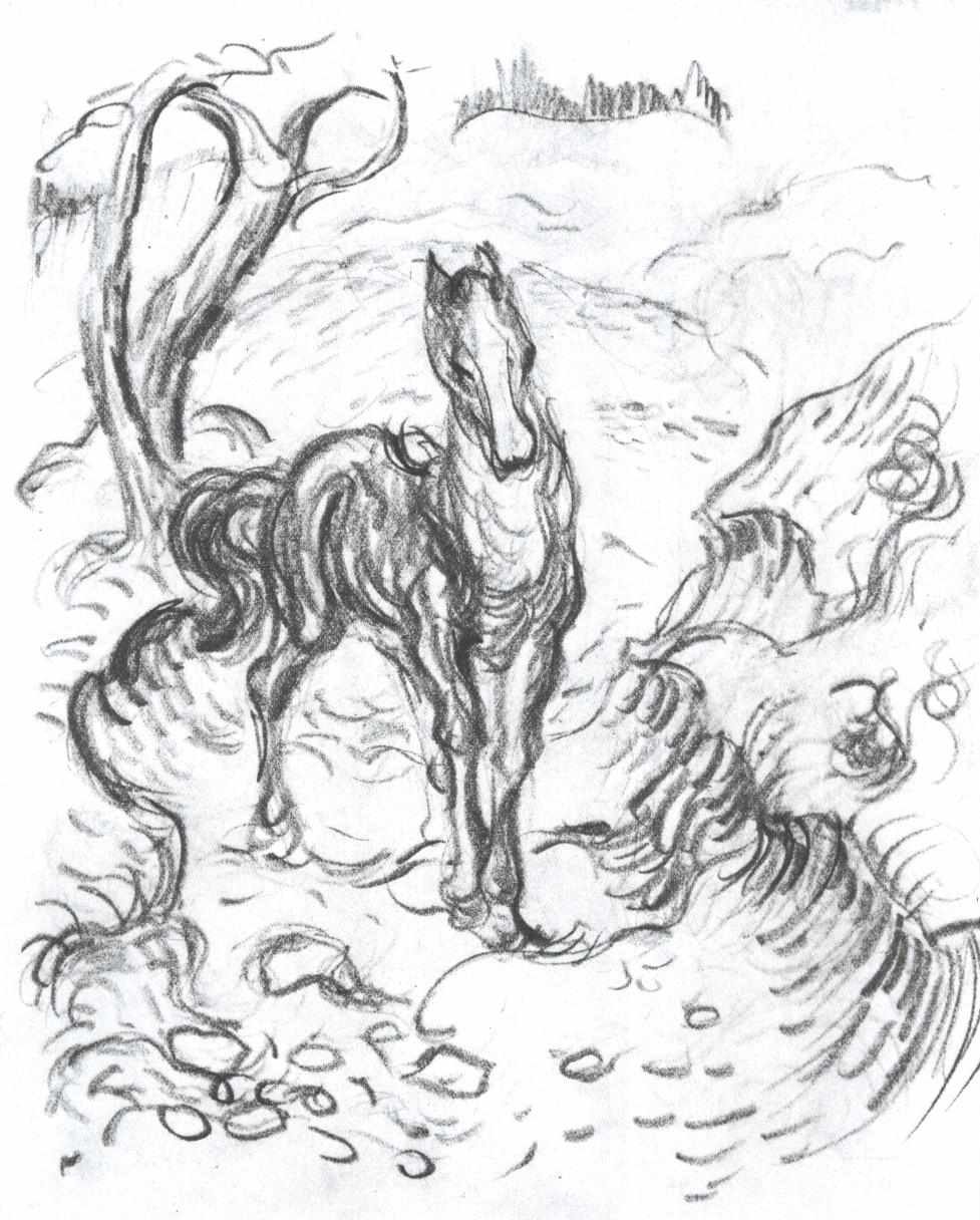 Pferd in Landschaft von Franz Marc