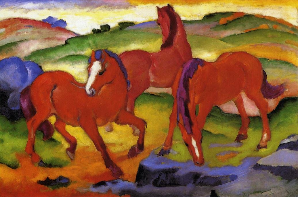 Drei rote Pferde von Franz Marc