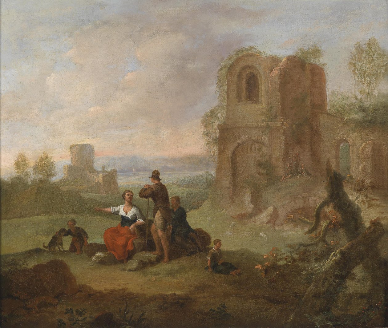 Ruinenlandschaft mit rastenden Wanderern von Franz Ferg