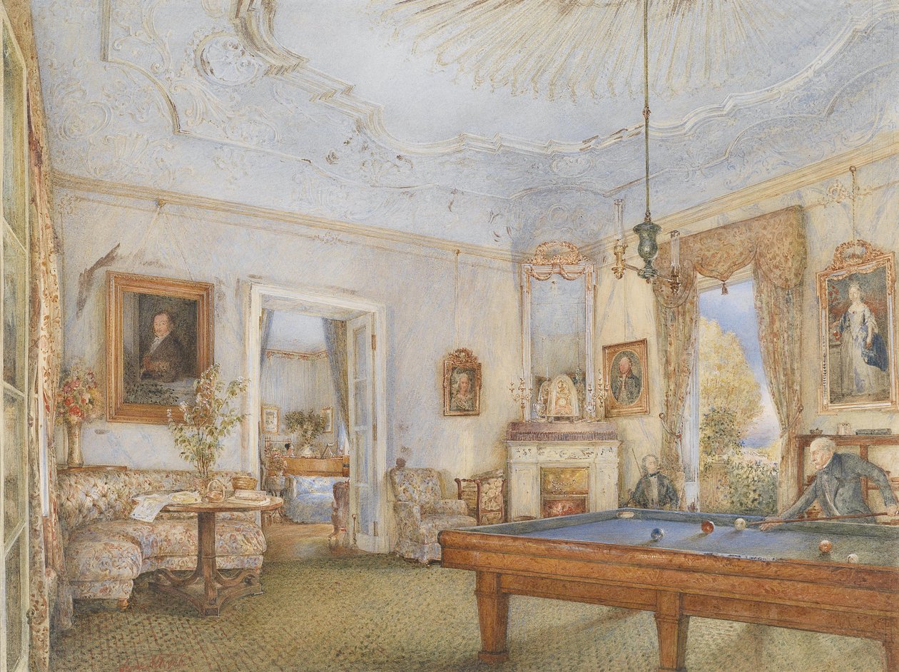 Biedermeierliches Interieur mit einem Billard spielenden Herrn von Franz Alt