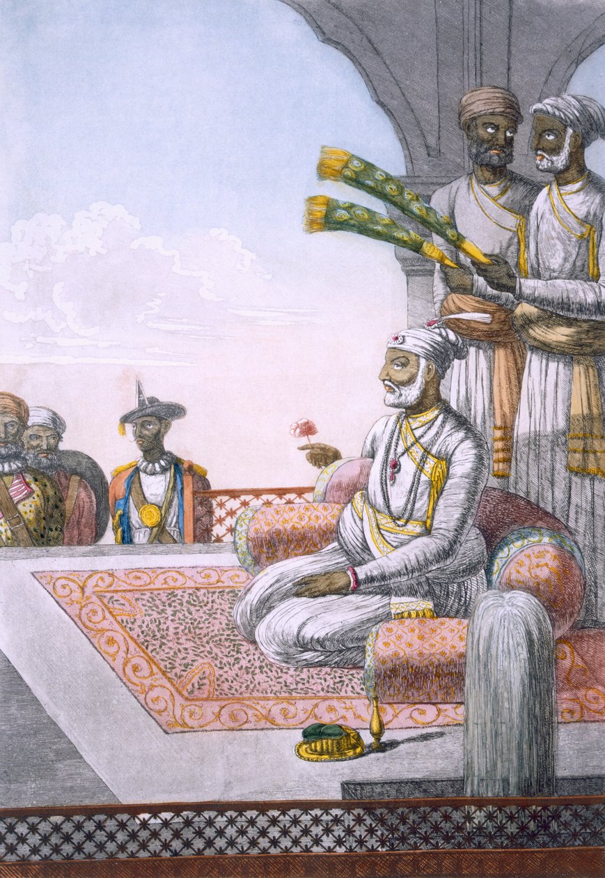 Ein Raja mit Begleitern, veröffentlicht 1808-12 von Franz Balthazar Solvyns