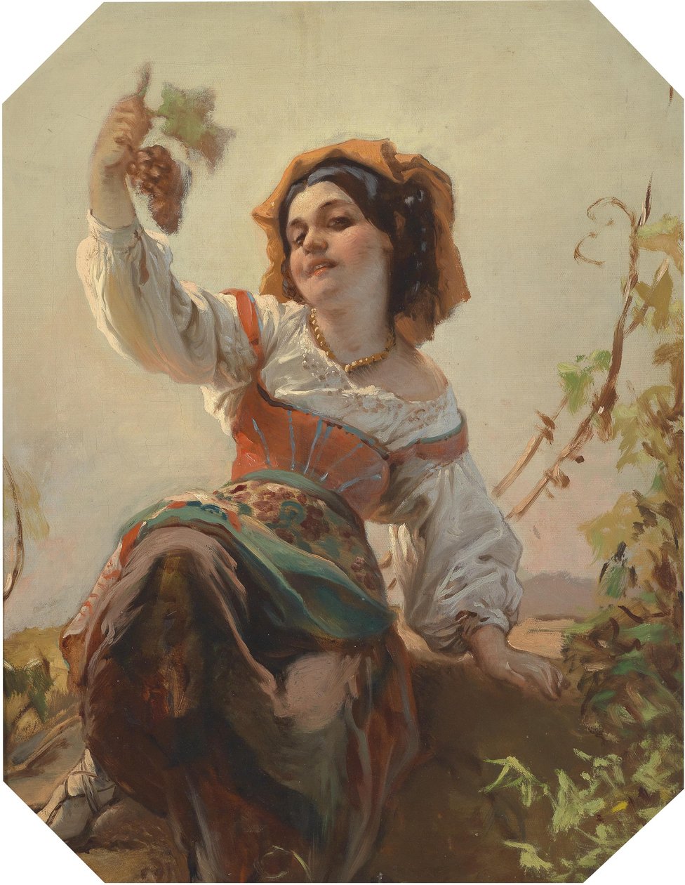 Italienisches Mädchen mit Weintrauben von Franz Dobiaschofsky