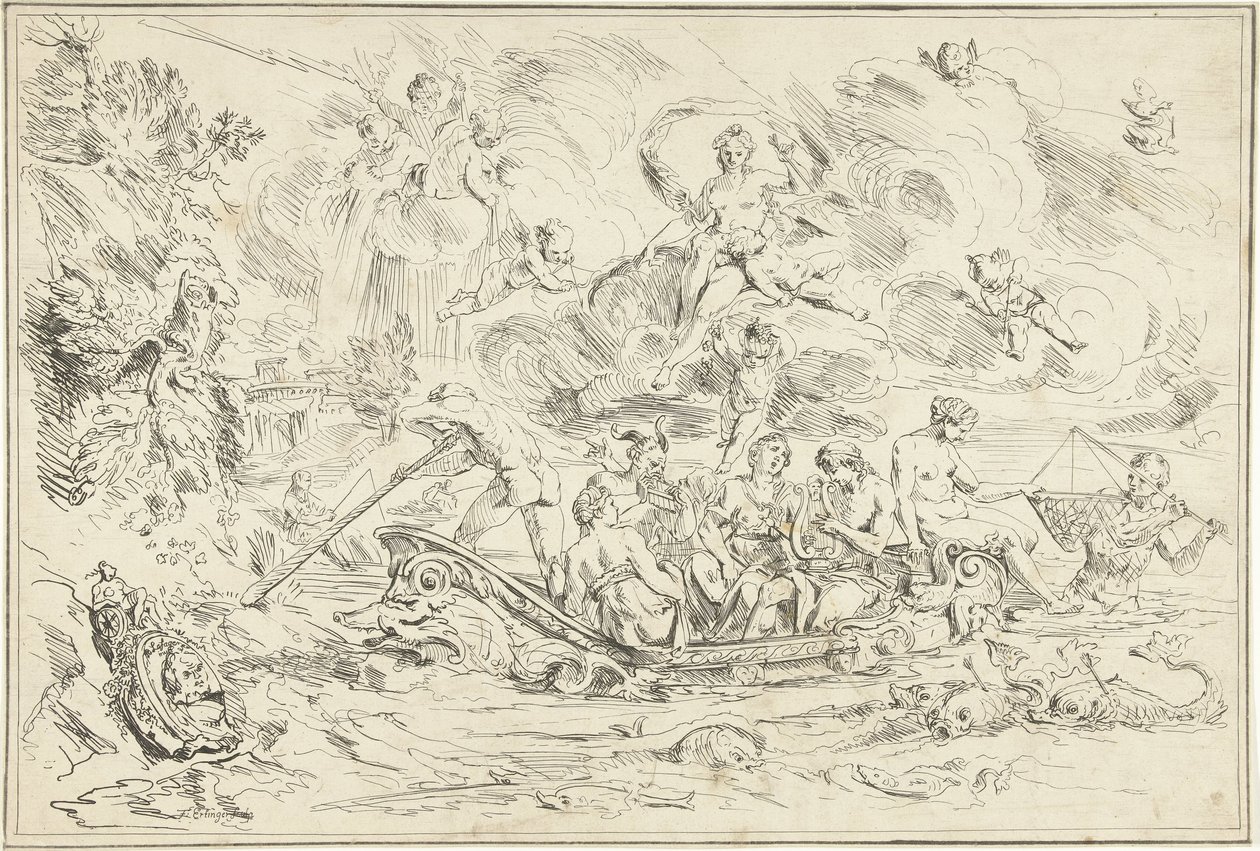 Apollo und Pan in einem Boot von Franz Ertinger