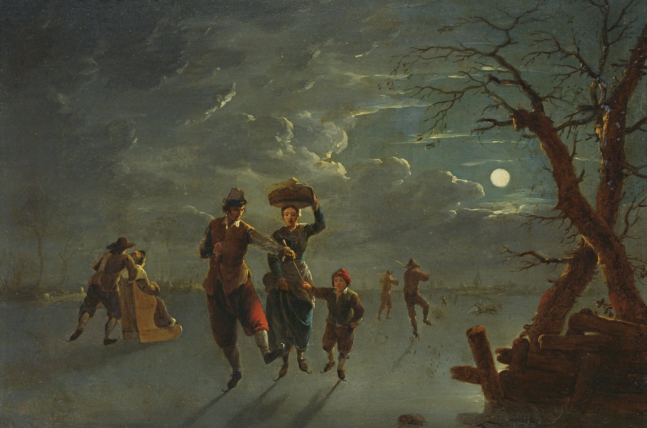 Eislaufen im Mondlicht von Franz Ferg
