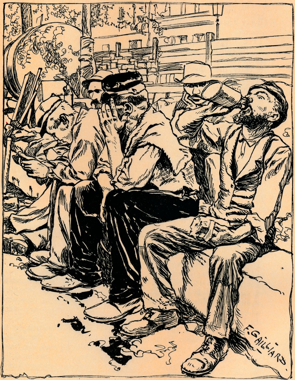 Arbeiter beim Mittagessen, um 1900 von Franz Gailliard