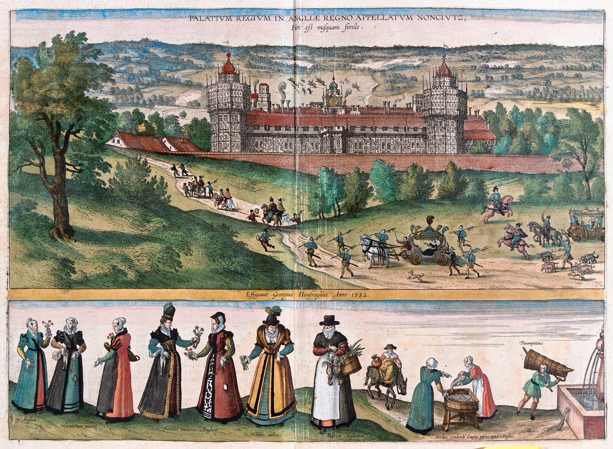 Palast von Sans-Elike, Surrey, England (Stich) von Franz Hogenberg