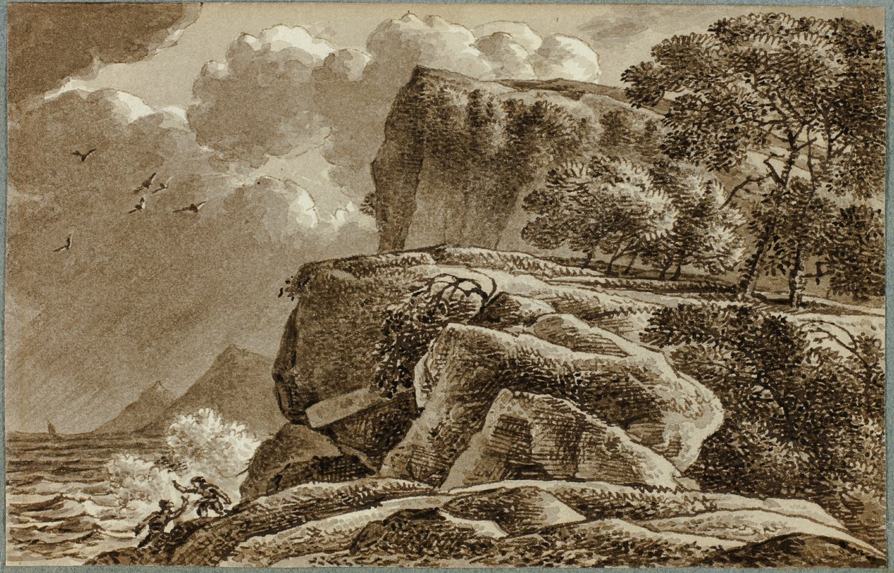 Küstenlandschaft mit herannahendem Sturm von Franz Kobell