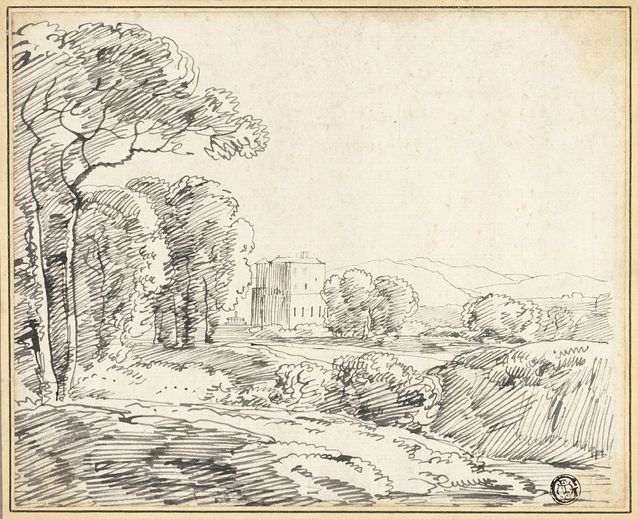 Landschaft, Haus im Park von Franz Kobell