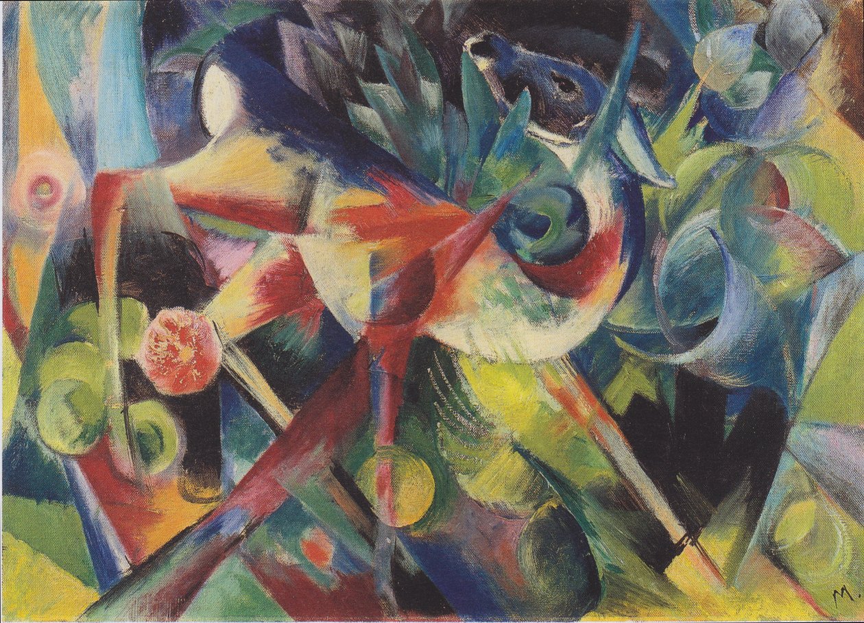 Hirsche im Blumengarten von Franz Marc