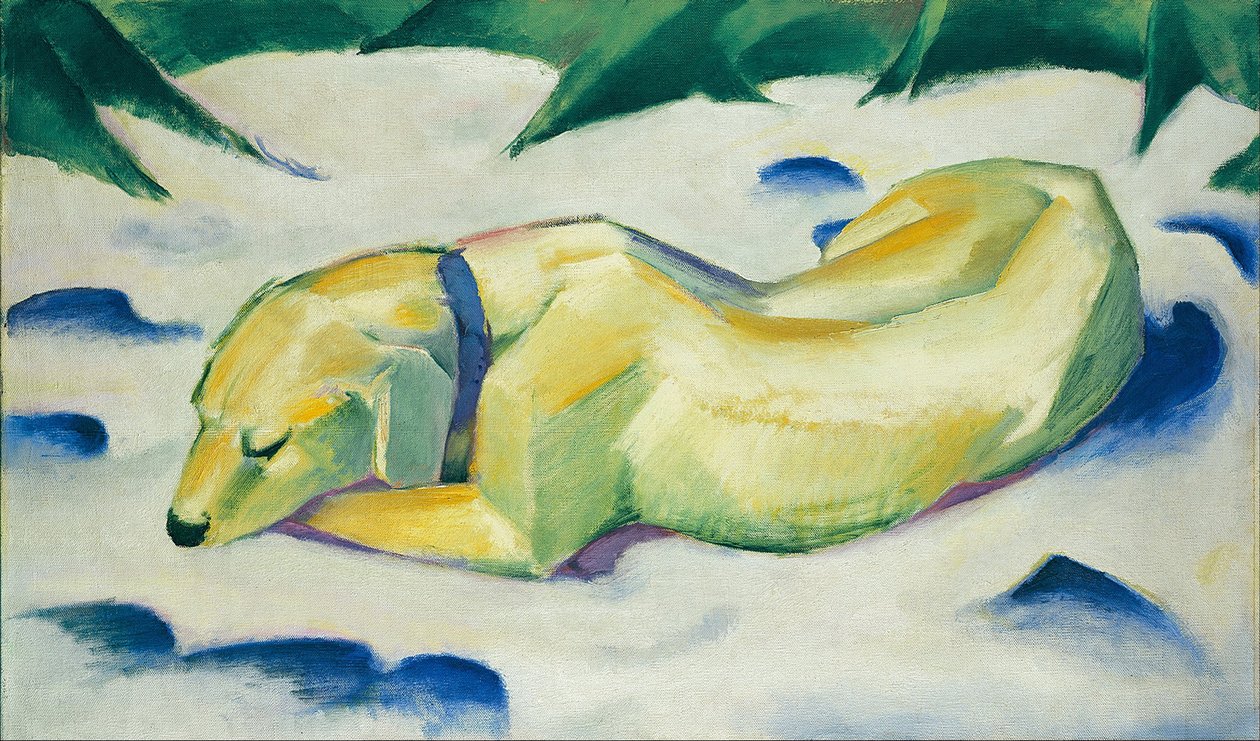 Hund im Schnee liegend von Franz Marc