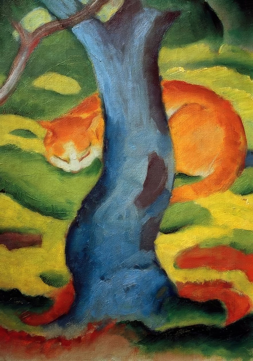 Kinderbild (Katze hinter einem Baum) von Franz Marc