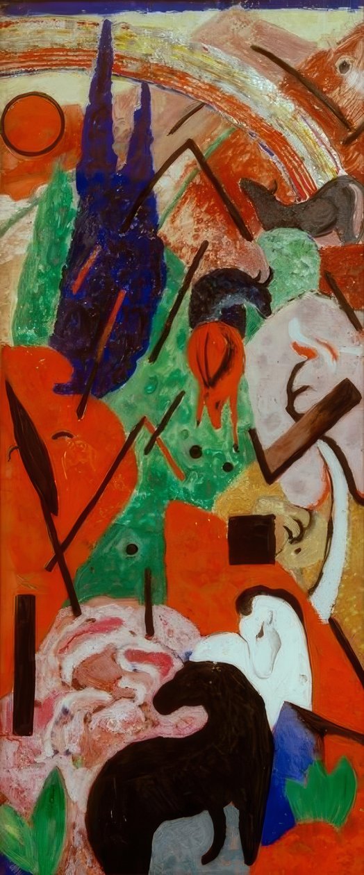 Landschaft mit Tieren und Regenbogen von Franz Marc