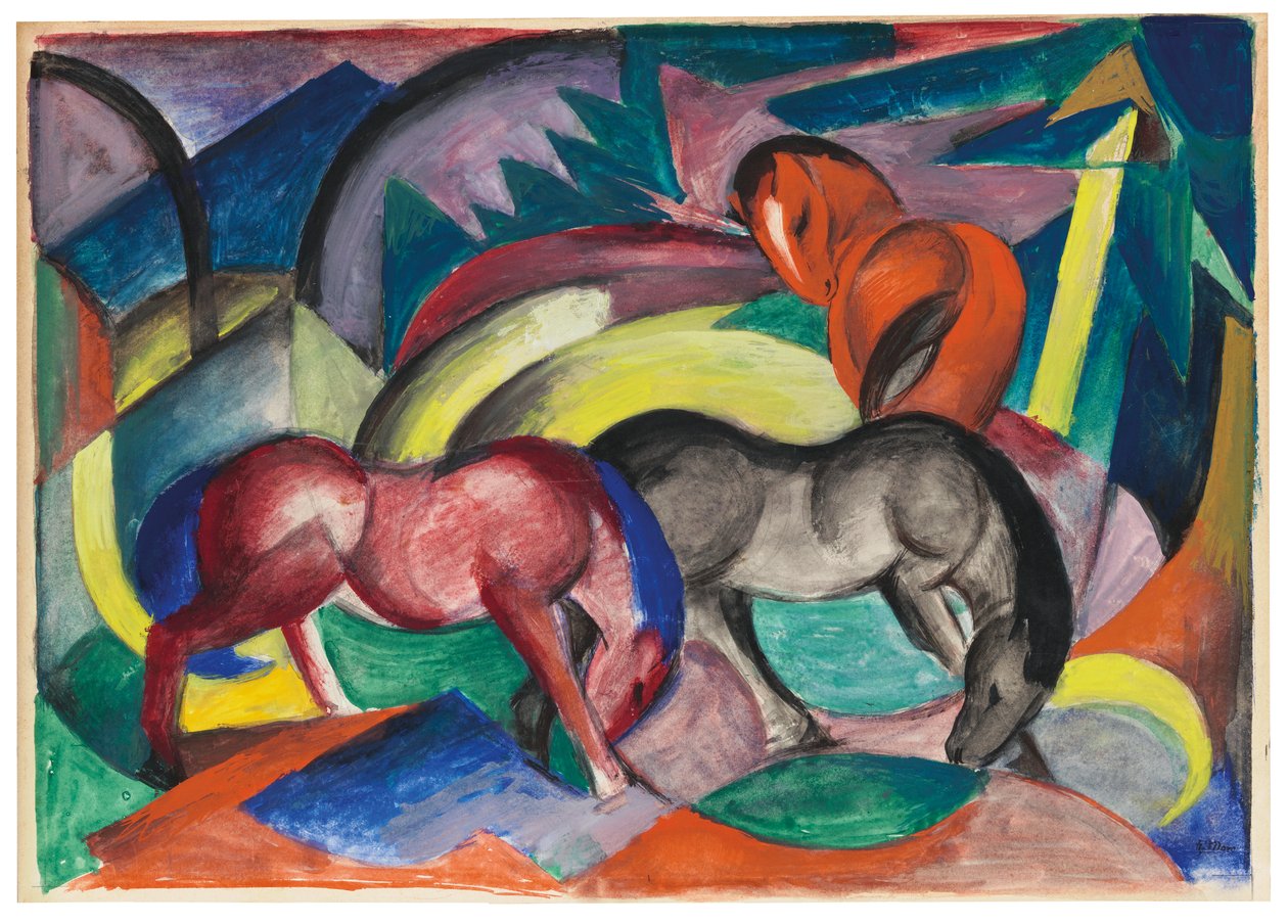 Drei Pferde, 1912 von Franz Marc