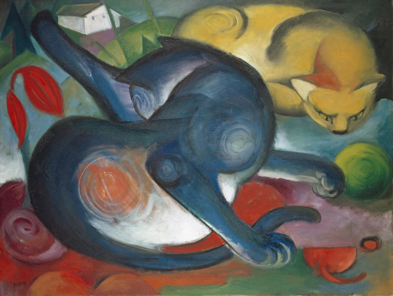 Zwei Katzen, Blau und Gelb, 1912 von Franz Marc