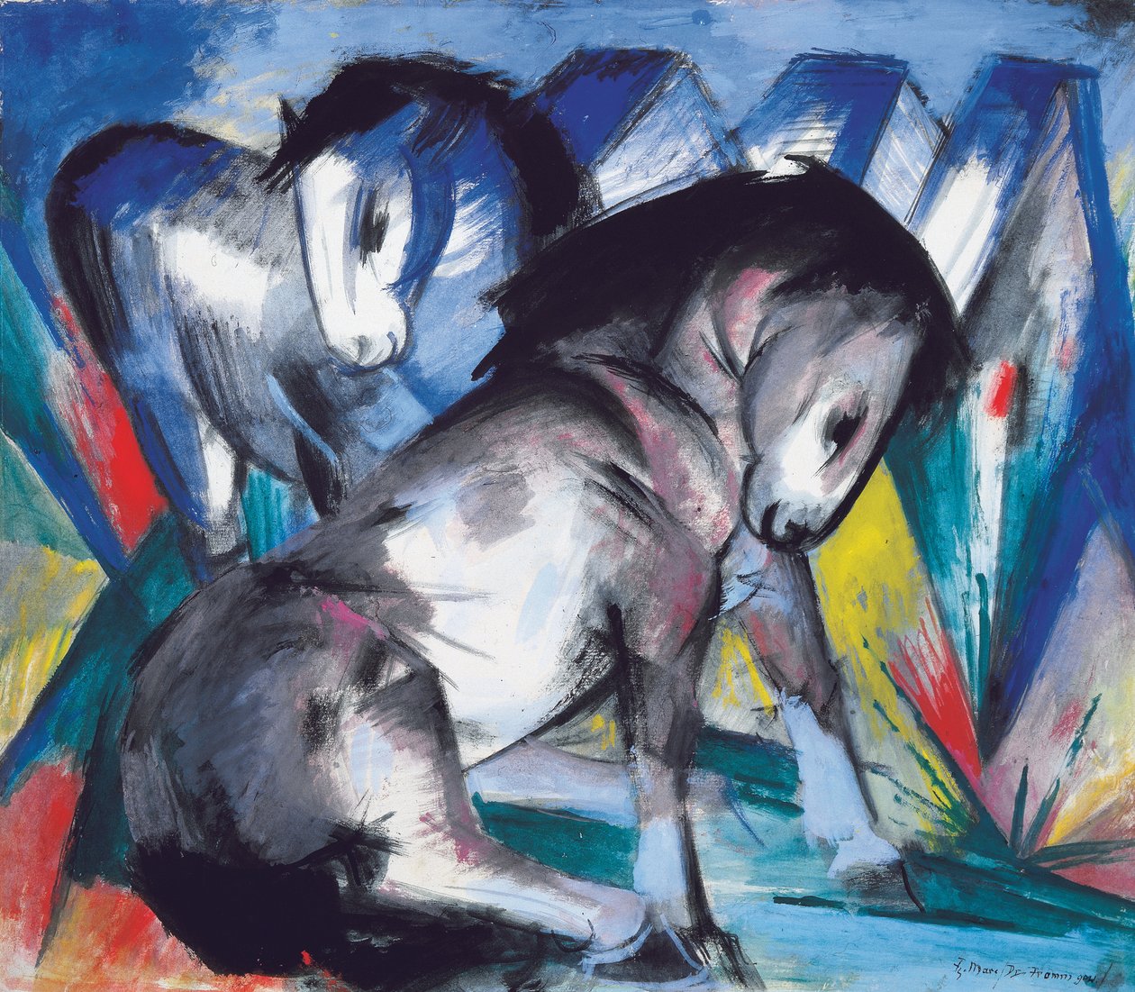 Zwei Pferde, 1913 von Franz Marc