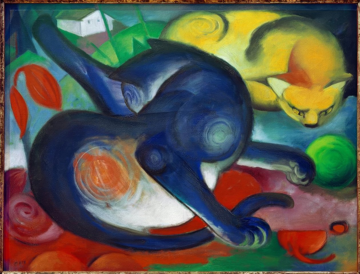 Zwei Katzen, blau und gelb von Franz Marc