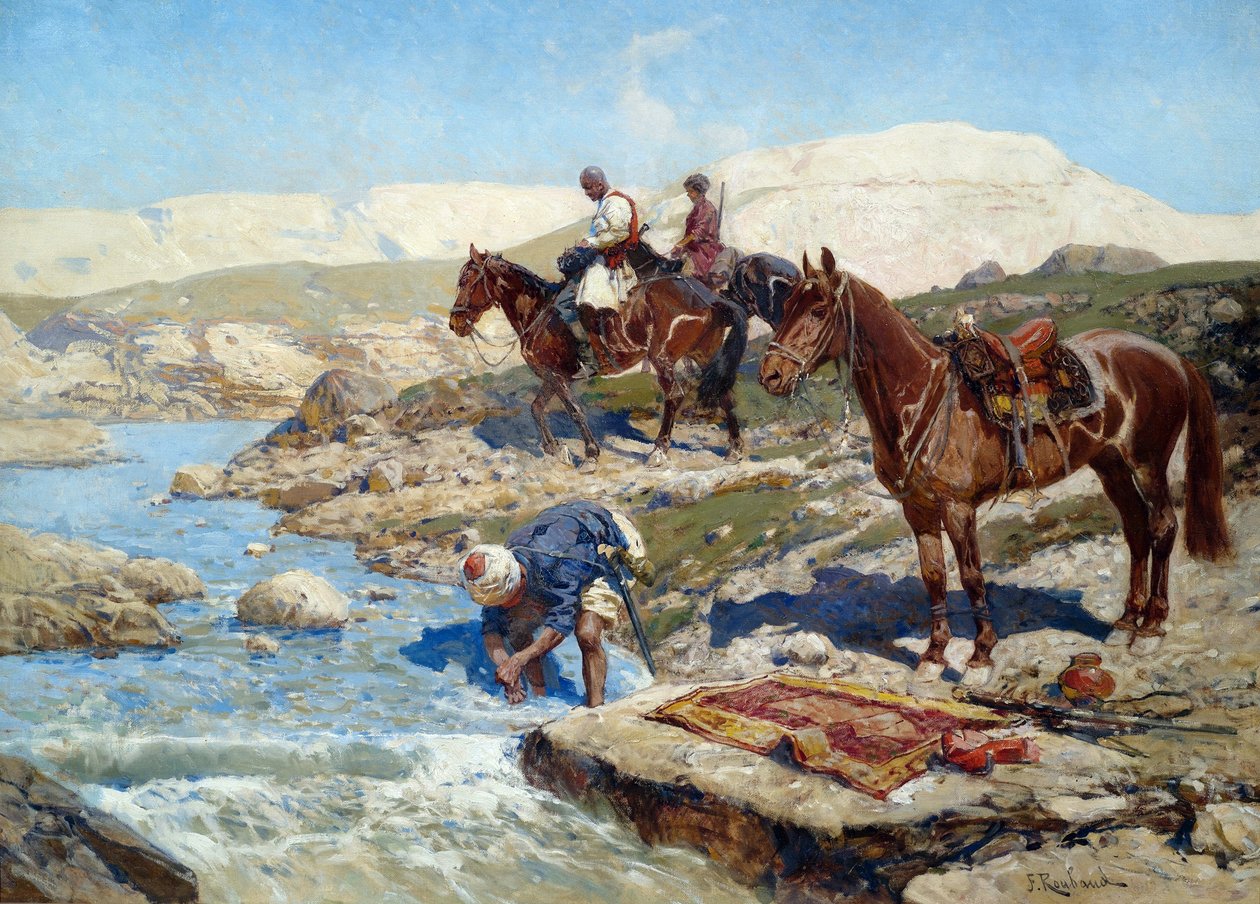 Tscherkessische Reiter überqueren den Fluss von Franz Roubaud