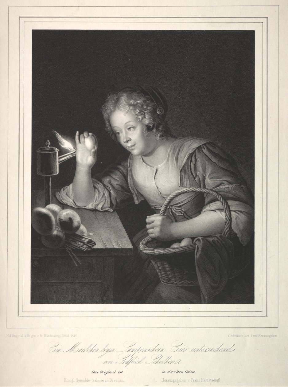 Mädchen beim Durchleuchten von Eiern von Franz Seraph Hanfstaengl