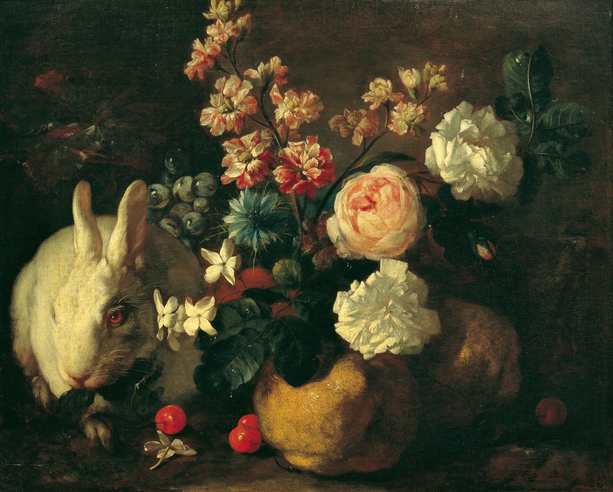 Stillleben mit Kaninchen, Blumen und Früchten von Franz Werner Tamm