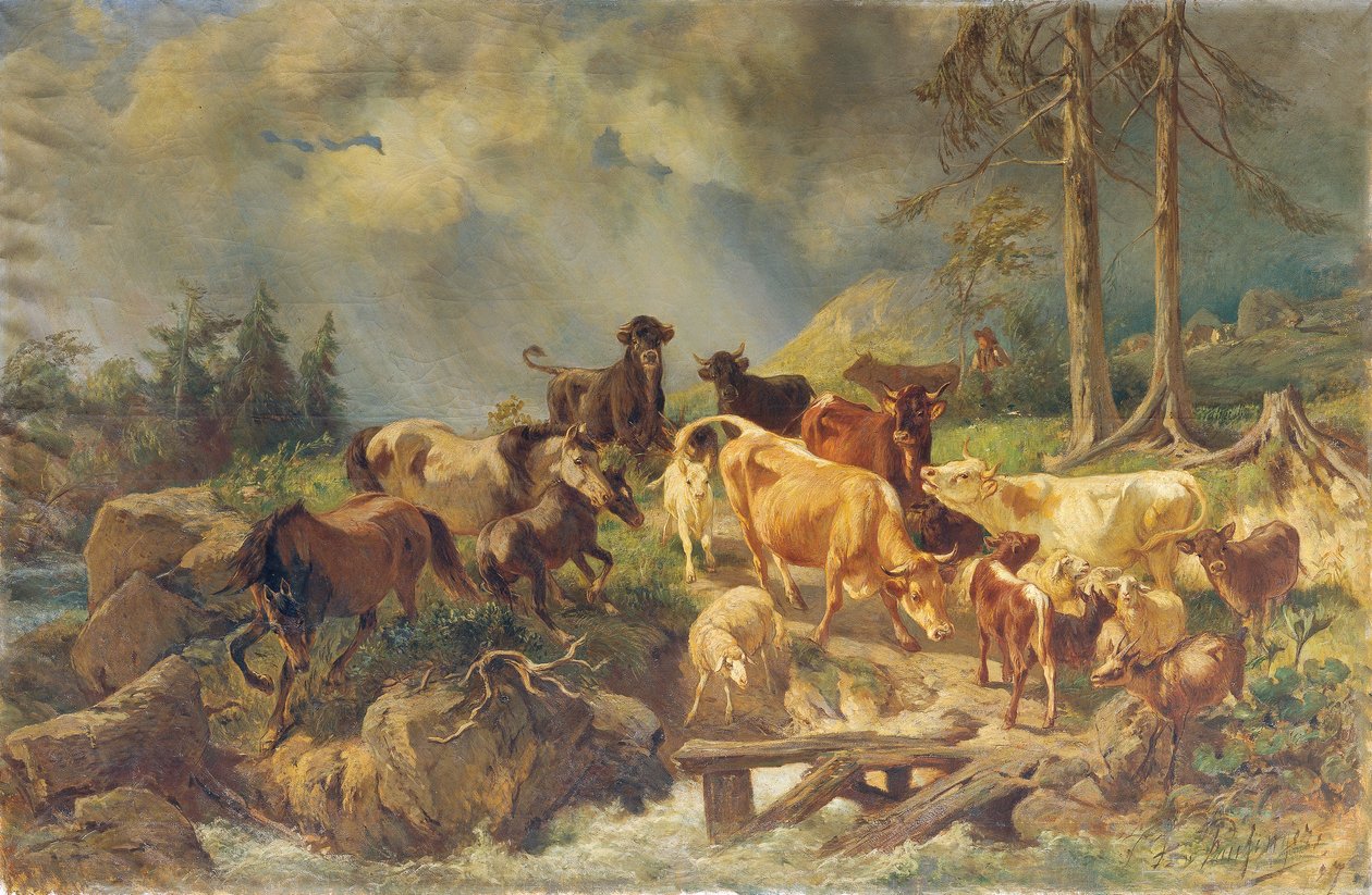 Bergige Landschaft mit Kühen von Franz Xaver von Pausinger