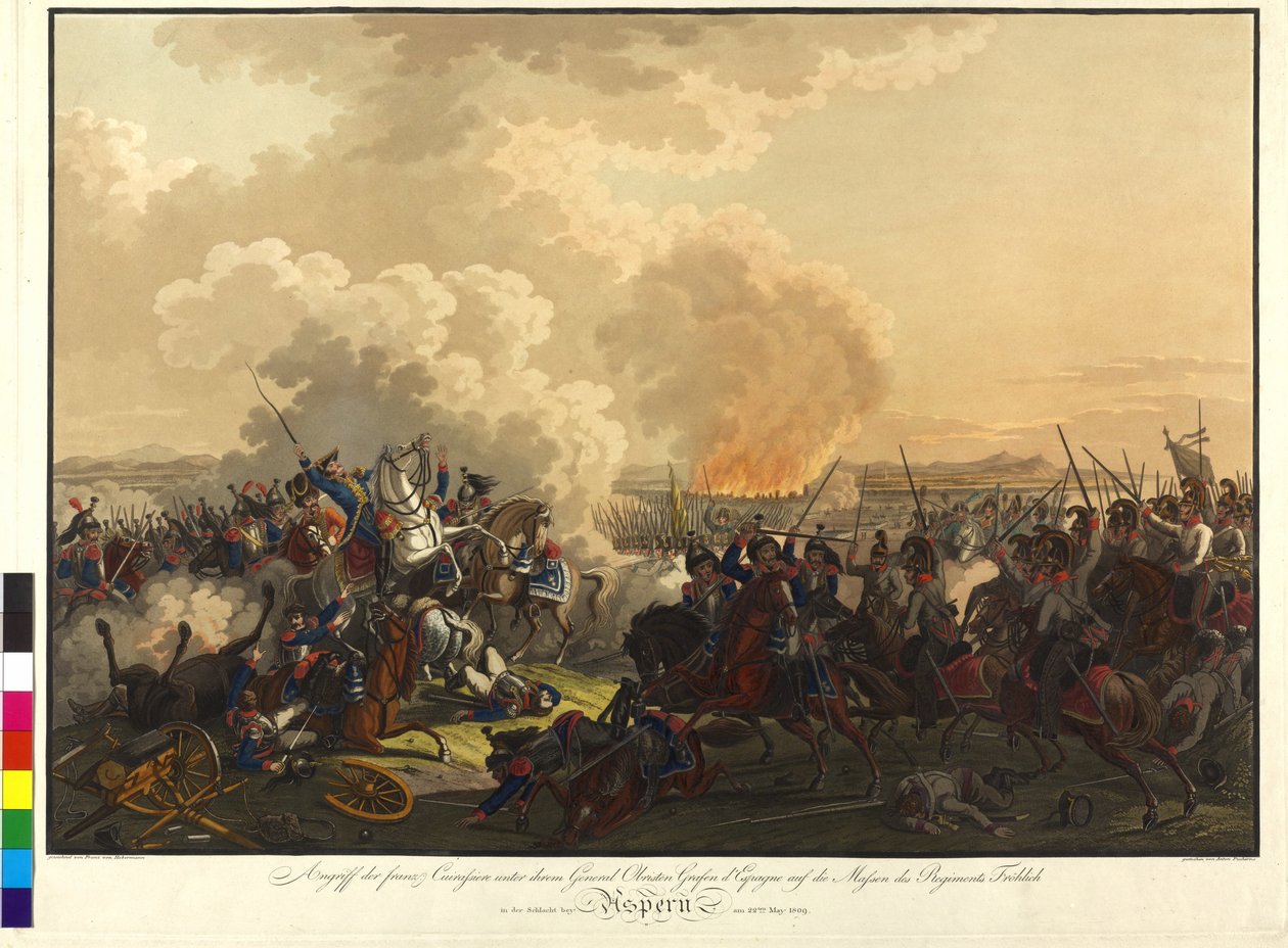 Schlacht von Aspern 1809 (farbige Gravur) von Franz von Habermann