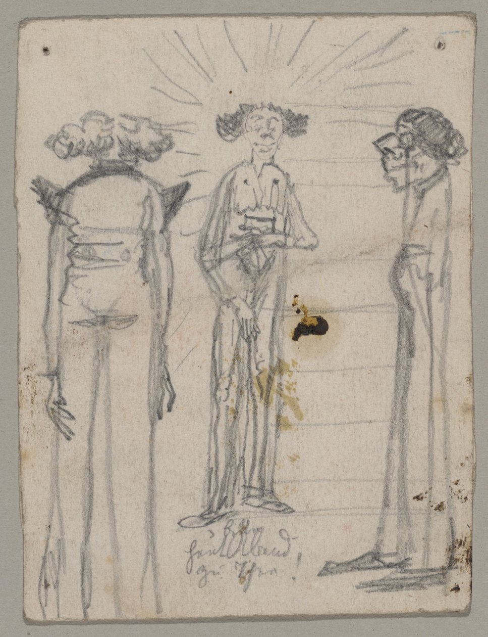 Karikatur dreier hagerer alter Personen von Franz von Lenbach