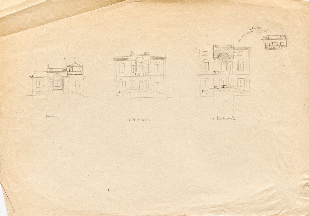 Entwurfsskizzen zu Matschs Ateliervilla - Gartenfassade von Franz von Matsch